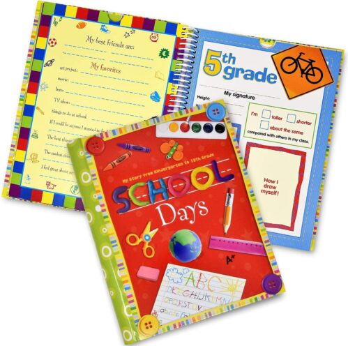 PI Kids School Memory Book Album Keepsake Scrapbook Photo Kids Memories from Preschool Through 12th Grade with Pockets for Storage Portfolio + Bonus 12 Slots to Paste Pictures – of School Pictures