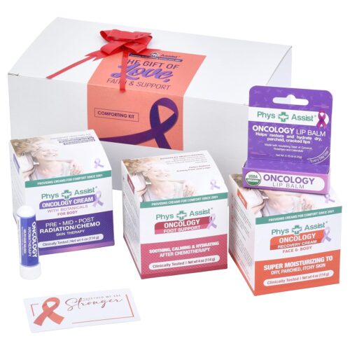 PhysAssist Bundle Oncology Kit – Comfort Kit For Chemo Patients. Essentials for Face, Body & Feet. Includes Oncology Botanicals, Recovery and Foot Support. (3-4 oz), lip balm and nausea inhaler