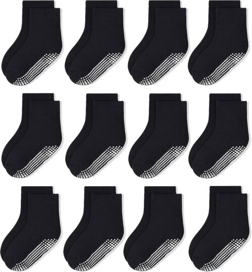 HYCLES Toddler Non Slip Grip Socks 12 Pairs Baby Boy/Girl High Ankle Sticky Slipper Floor Skid Socks For 1-10T Boy Kids