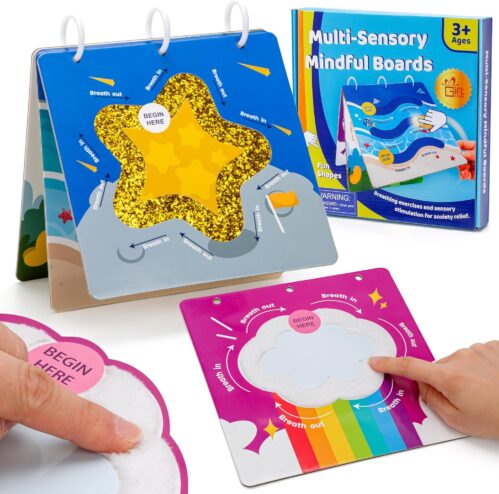 Multi-Sensory Mindful Maze Boards, Textured Sensory Calming Toys for Kid, Finger Path Breathing Board, Calming Corner Items Social Emotional Learning, Mindful Sensory Cardboard Box for Kid 3+