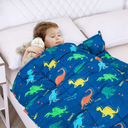 Kivik Weighted Blanket 3lbs, Blue Dinosaur Weighted Blankets，Cute Small Weighted Blankets 3 Pounds，Washable Soft Heavy Blanket Throw for All-Season, 36×48 Inches Blue