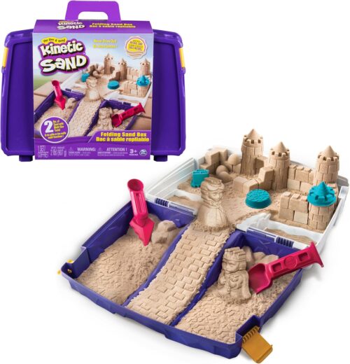 Kinetic Sand, Folding Sand Box with 2lbs Play Sand, 7 Molds & Tools, Sensory Toys for Kids Ages 3 and up
