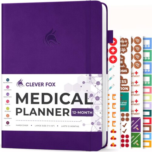 Clever Fox Large Medical Planner 12-Month – Medical Notebook, Health Diary, Wellness Journal & Logbook to Track Health – Self-Care Medical Journal – 12 Months, Undated, 7″ x 10.5″ (Purple)