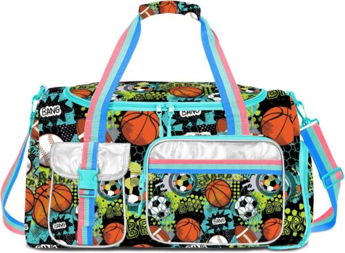 Kids Duffle Bag Girls Travel Bag Boys Overnight Bag for Girls and Woman Tote Bag Sleepover Bag for Girls Gym Dance Bag with Shoes Compartment