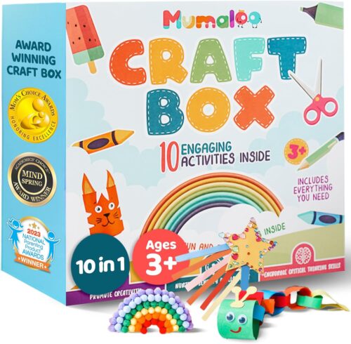 Craft Box for Kids – 10 Creative Arts and Crafts for Kids Ages 4-8, Fun, No Mess Educational Preschool & Homeschool Art Projects, Toddler Crafts Kit Supplies, 3 4 5 6 7 8 Year Old Girls & Boys