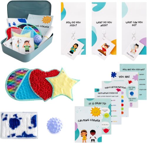 Calm Down Corner | Perfect for Classrooms | Sensory Calming Corner with Items for Kids | Education Calming Corner Kit with Posters, Solutions Wall, Sensory Toys, Fidget Tools | Special Education