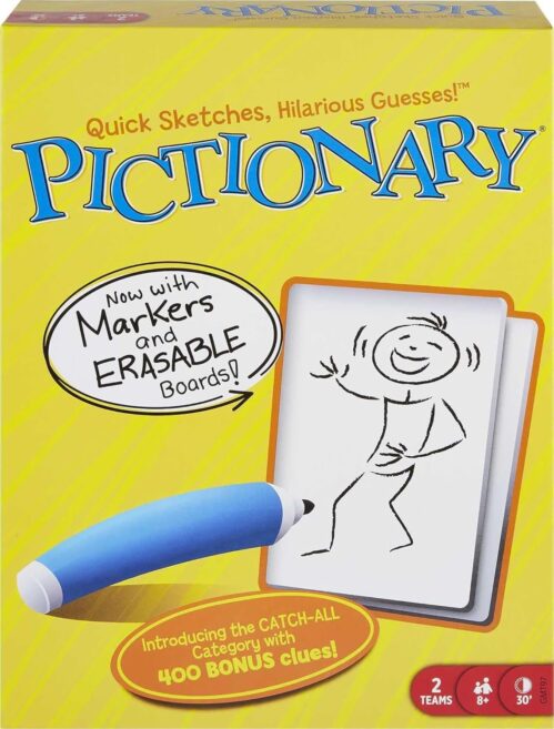 Mattel Games Pictionary Board & Drawing Game for Kids, Adults, Families & Parties, Unique Catch-All Category for 2 Teams (Amazon Exclusive)