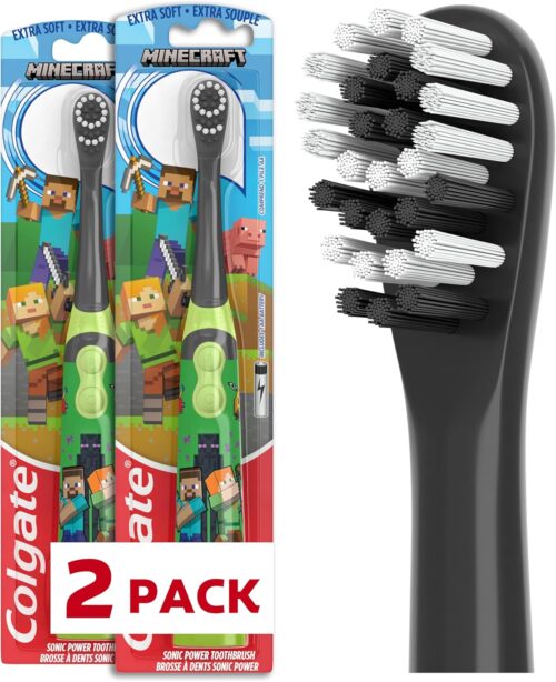 Colgate Kids Battery Powered Minecraft Toothbrush, Extra Soft Kids Battery Toothbrush with 1 AA Battery Included, Made for Ages 3 and Up, Features Easy On and Off Switch, Flat Lay Handle, 1 Count