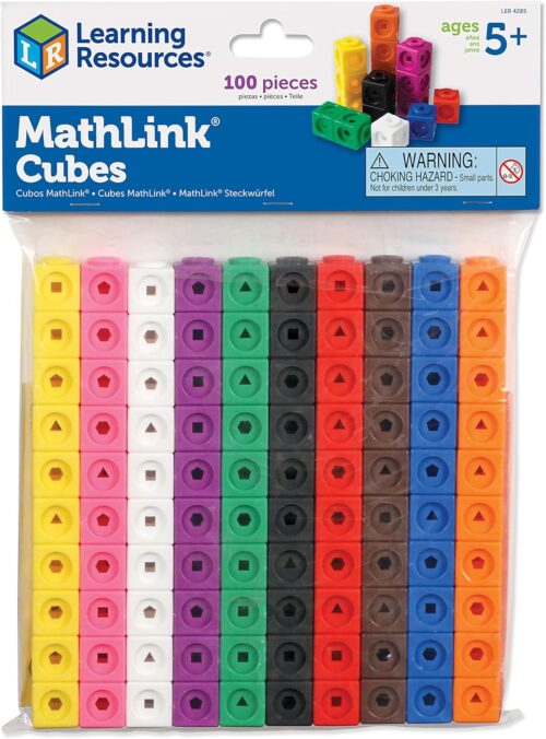 Learning Resources MathLink Cubes – Set of 100 Cubes, Ages 5+ Kindergarten, STEM Activities, Math Manipulatives, Homeschool Supplies, Teacher Supplies