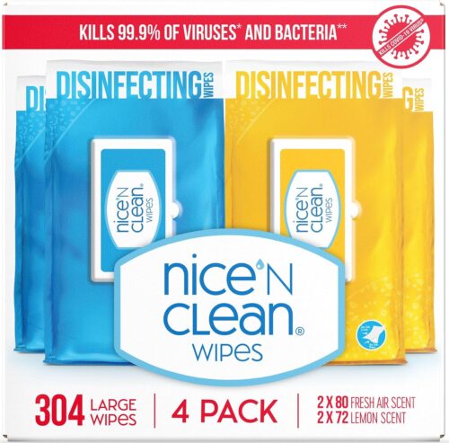 Nice ‘N Clean Disinfecting Surface Wipes 304ct | Cleans & Disinfects Home & Kitchen Surfaces | Fresh & Lemon Scent