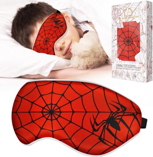 Sleep Mask for Kids – Silk Eye Mask for Sleeping Cute Cartoon Kids Sleep Mask for Boys Girls Teens Soft Smooth Adjustable Straps Silk Kids Eye Cover, Red Zhizhu