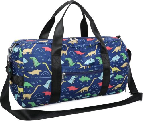 CAMTOP Kids Overnight Duffel Bag for Boys and Girls Carry-On Size Tote for Travel Gym Sport (Navy Dinosaur) 18.1″L* 9.1″ H* 8.7″W