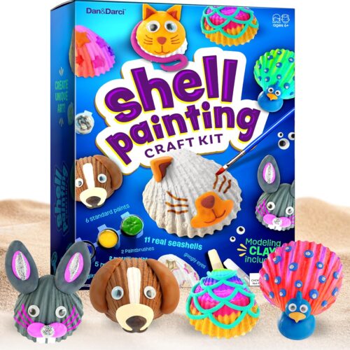 Dan&Darci Kids Sea Shell Painting Kit – Arts & Crafts Easter Gifts for Boys and Girls – Craft Activities Kits – Creative Art Activity Gift Toys for Age 6, 7, 8, 9, 10, 11 & 12 Year Old 8-12