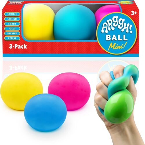 Power Your Fun Arggh Mini Stress Balls for Adults and Kids – 3pk Squishy Stress Balls, Color Changing Resistance Fidget Toys, Sensory Stress Relief Squeeze Toys Squishy Toy (Yellow, Pink, Blue)