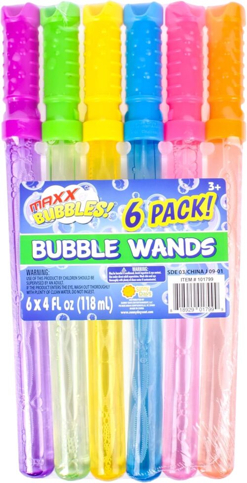 Sunny Days Entertainment Maxx Bubbles 4oz Bubble Wands – 6 Pack Bubble Wand Toy | Summer Fun, Outdoor Birthday Party Favors for Kids, 101799 Blue