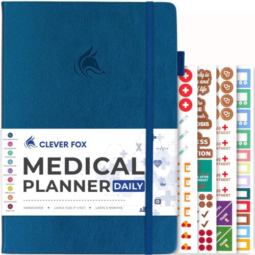 Clever Fox Medical Planner Daily – Health Diary Notebook, Wellness Journal & Self-Care Logbook, Lasts 3 Months, 7×10.5″ (Mystic Blue)