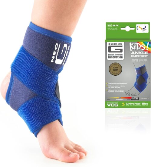 Neo-G Ankle Brace for Kids – Support For Juvenile Arthritis Relief, Joint Pain, Ankle Injuries, Gymnastics, Basketball, Volleyball – Adjustable Compression – Class 1 Medical Device – 1 Size – Blue