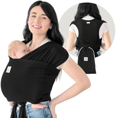 KeaBabies Baby Wrap Carrier Ring Sling – Easy to Wear, Adjustable D-Lite Baby Carrier Newborn to Toddler, Infant Carrying Shirt, Hands Free Bonding, Breathable Fabric Wearing Wrap (Trendy Black)