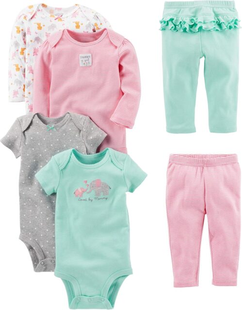 Simple Joys by Carter’s baby-girls 6-piece Bodysuits (Short and Long Sleeve) and Pants Set