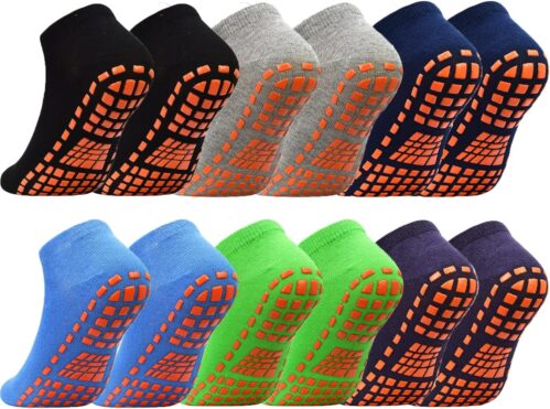 ELUTONG Anti-Skid Trampoline Socks for Kids 6 Pairs Bounce House Non Slip Socks for Boys Girls Teenagers