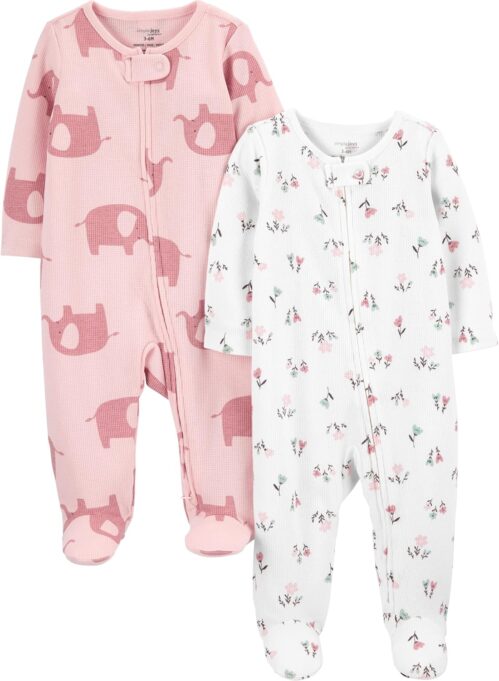 Simple Joys by Carter’s Baby Girls’ 2-Way Zip Thermal Footed Sleep and Play, Pack of 2