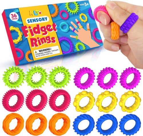 Sensory Toys Fidget Rings for Kids 36Pack: Anxiety Rings for Stress – Stretchy Calming Toys for Autism – Bulk Fidgets for Students Classroom Prize