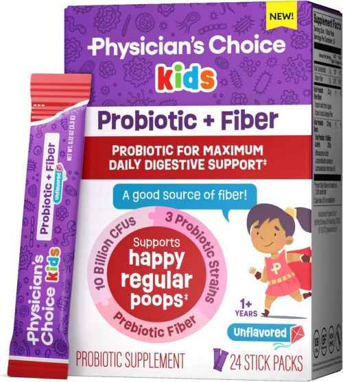 Physician’s Choice Kids Probiotic + Prebiotic Fiber Packets (Ages 1+) – Supports Regularity, Occasional Constipation & A Healthy Digestive System – No Allergens or Preservatives – Unflavored – 24 Pack