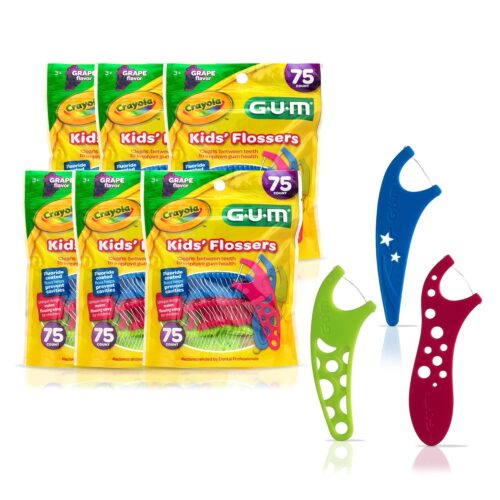GUM Crayola Kids Flossers with Fluoride – Designed for Little Hands – Fun Grape Flavor – Easy to Use Kids Floss Picks for Children Ages 3+, 450ct