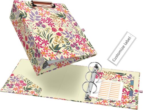 Ospelelf Mini 3 Ring Binder 2 Inch, Cute Binder for 5.5″ x 8.5″ with 5 Tab Dividers, File Folder Labels and Low Profile Clipboards, Floral Binder for School Supplies and Office Supplies