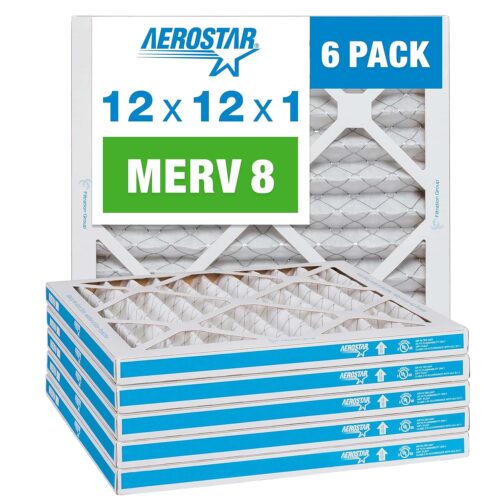 Aerostar 12x12x1 MERV 8 Pleated Air Filter, AC Furnace Air Filter, 6 Pack (Actual Size: 11 3/4″x11 3/4″x3/4″)