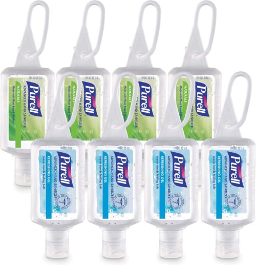 Purell Advanced Hand Sanitizer Variety Pack, Naturals and Refreshing Gel, 1 Fl Oz Travel Size Flip-Cap Bottle with Jelly Wrap Carrier (Pack of 8) – 3900-09-ECSC