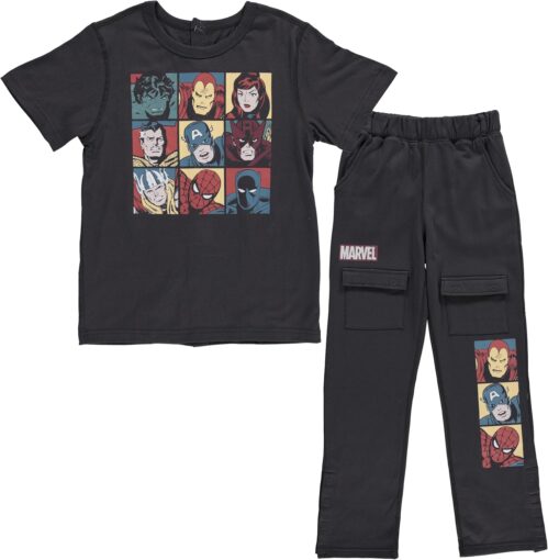 Marvel Boys Comic Avengers Adaptive T-Shirt & Cargo Sweatpants Set, Super Heros Clothing Little and Big Boys Sizes