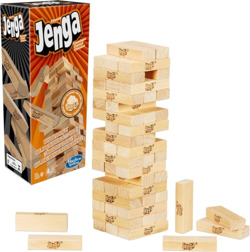 Jenga Game | The Original Wood Block Game with Genuine Hardwood Blocks | Stacking Tower Game | Ages 6+ | 1 or More Players | Party Games for Kids | Family Games