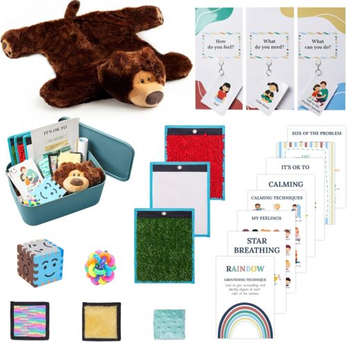 Calm Down Corner | Classroom and Special Education Must Haves | Boho Calming Corner Items for Kids | Calming Corner Kit with Sensory Mats, Posters, Solutions Wall, Sensory Toys