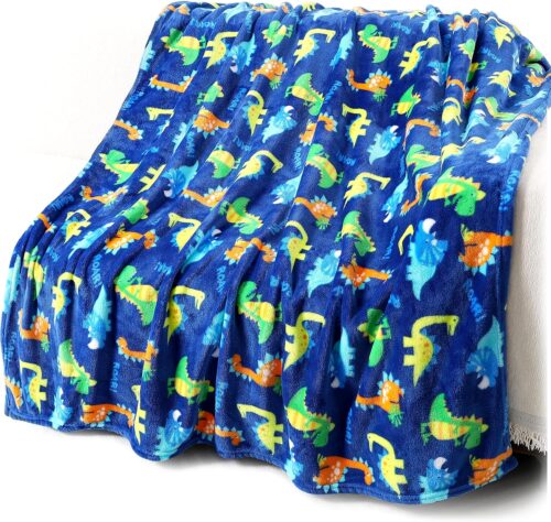 Warm Soft Toddler Fleece Blankets for Boys with Dinosaur Pattern Print – Cozy Fuzzy Plush Flannel Kids Throw Blanket for Daycare & School – 50×60 inches