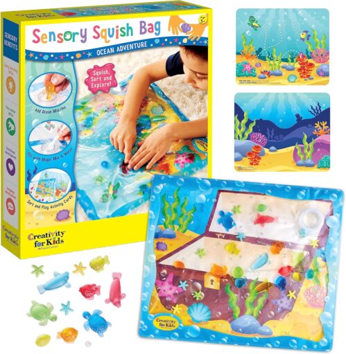Creativity for Kids Sensory Squish Bag: Ocean Adventure – Toddler Sensory Mat, Calming Toys and Motor Skills Activities for Kids Ages 3-5+, Busy Board, Calm Down Corner Supplies