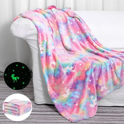 Glow in The Dark Blanket Unicorns Gifts for Girls,Toys for 2 3 4 5 6 7 8 9 10 Year Old Girl Gifts,Soft Kids Blankets for Christmas Halloween Birthday Valentines Gifts,50″x60″