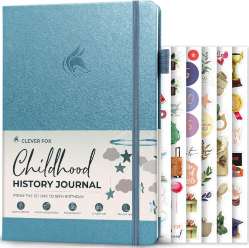 Clever Fox Childhood Memory Journal – Baby, Child & School Memories Photo Book – New Expecting Mom Baby Shower Gifts for Boy & Girl (Aquamarine)