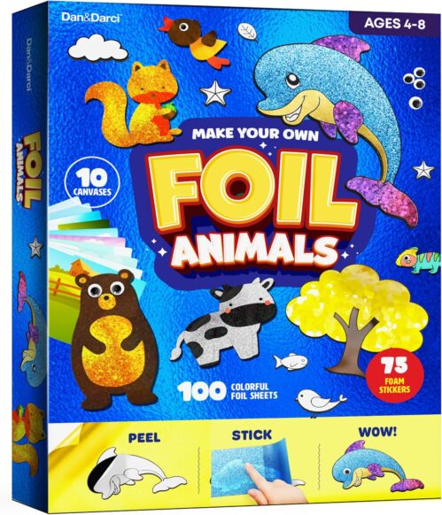 Dan&Darci Foil Art Kit for Kids – Arts and Crafts for Kid Ages 4-8, 4-6, 5-7, 5-8, 6-8 – 5 Year Old Girl Gifts – Fun Kits Projects Activities – Girls Birthday Gift – Craft Age 4 5 6 7 8 Years