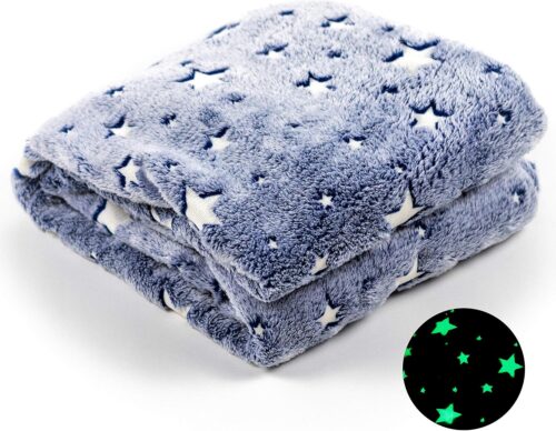 ModernMade Glow in The Dark Blanket | Super Soft Cozy Galaxy Blanket for Kids & Adults | 50″ x 60″ | Night Sky Blue